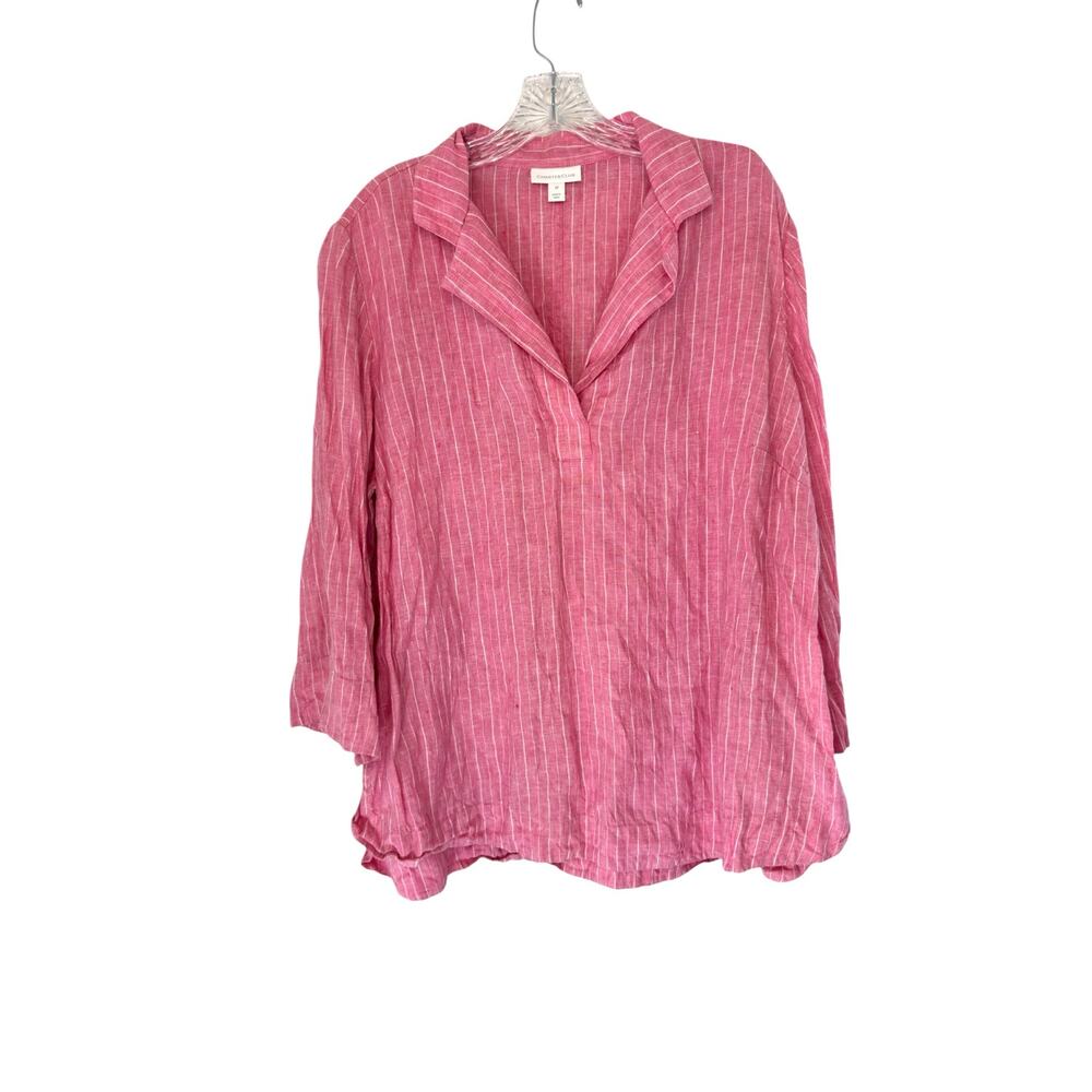Charter Club Pink White Plus Striped‎ Lagenlook Relaxed Linen Blouse Size 2X